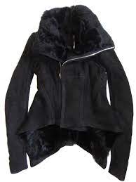 Rick Owens Black Shearling Fur Asymmetric Naska Biker Jacket Size 8 M 73 Off Retail Leather Jacket Style Coat Tails Biker Jacket