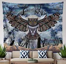 Hang 'em on walls, drape 'em on beds, divide a room, hide your secret stuff. Amazon Com Moon Owl Tapestry Trippy Forest Dark Blue Wall Hanging For Bedroom Living Room Dorm 84x72 Inches Everything Else