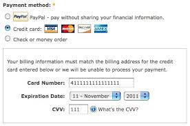 Because test credit cards don't include a card verification code (cvv), you can use 123 as the cvv for visa, mastercard, discover and diners club just click on the card and then click on edit. Accepting Credit Card Payments All About Payments Drupal Wiki Guide On Drupal Org