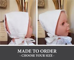 Winter White Baby Bonnet With Feather Overlay Any Size 3 To 18 Months Made To Order Vintage Iris Style Custom Baby Hat With Ties
