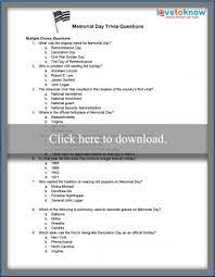15 multiple choice and 15 true or false. Memorial Day Printable Trivia Questions Lovetoknow