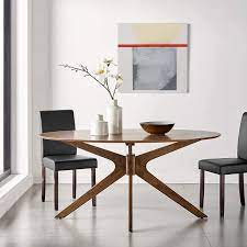 Gather up to eight people around the oval tabletop, constructed of wood veneer and showcasing a beautiful yet subtle starburst pattern. Amazon Com Modway Crossroads 63 Oval Wood Dining Table Walnut Tables