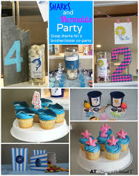 Combined Joint Birthday Cake For Brother And Sister Sharks And Mermaids Party Sibling Birthday Parties Joint Birthday Parties Shared Birthday Parties