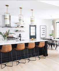 Black And White Kitchen Design Leather Barstool Industrial Modern Kitchen Gold And White Endnote Li Home Decor Kitchen Home Decor Black Kitchen Island