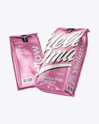 Download Two Matte Metallic Coffee Bag Packaging Mockup In Bag Sack Mockups On Yellow Images Object Mockups