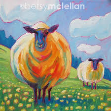 Sheep Original Painting 16x16 Farm Art Farm Animal Paintings Whimsical Art