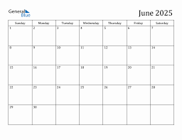 Printable June 2025 Calendar Word