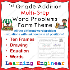1st Grade Addition Multi Step Word Problems Farm Theme From Learning Engineer Addition Words Addition Word Problems Word Problems