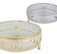 Northam Metalltablett Spiegeltablett mit Deckel Silber & Gold Spiegl  Landhaus Shabby Ch Mit elegantem Muster (Silber)