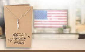 Americansurvivor.org always carry a knife by jim jones there is probably no single item that defines, establishes and sustains an individual's survival 16.02.2018 · read a cracking quote today. Amazon Com Quan Jewelry Mini Chef Knife Necklace Chef Knife Pendant Gifts For Women Kitchen Cooking Utensil Jewelry Men And Bff With Funny Quotes On Greeting Card Clothing