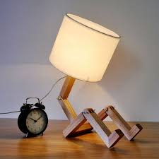 Modern Simple Fold Style Wood Desk Lamp For Bedroom Study Room Cloth Lampshade Wooden Table Lamp Robot Bedside Lamp Reading Lamp Ahsap Masa Lamba Masa Lambasi