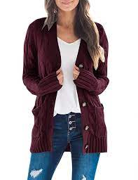 Burgundy chunky cable knit cardigan. Merokeety Women S Long Sleeve Cable Knit Sweater Open Front Cardigan Button Loose Outerwear Burgundy Women Long Sleeve Fall Sweaters For Women Knitted Sweaters