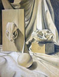 Black And White Still Life Drawing Still Life Black White Charcoal On Brown Paper Cindy Brunk Elements Of Art Chalk Drawings Skeleton Art