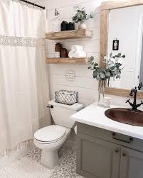 Copper Sink Bathroom Framed Bathroom Mirror Painted Bathroom Vanity Floating Shelves Wood Shel Small Bathroom Decor Small Bathroom Remodel Rustic Bathrooms