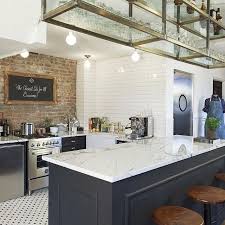 Love This Kitchen Brick Wall Tile Floor Open Rack Above For Glasses Similar To A Bar Great For A C Interior Design Kitchen Brick Kitchen Brick Wall Kitchen