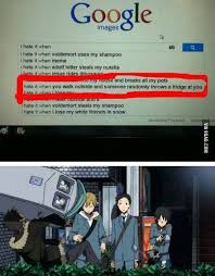 Xd I Love Durarara Shizuo The Guy That Threw The Fridge And Izaya The Guy That Is Getting Hit By The Fridge Mak Anime Memes Funny Anime Funny Anime Jokes