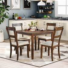 Industrial kitchen & dining room tables : P Purlove 5 Piece Dining Table Set Dining Room Table And 4 Chairs Industrial Style Kitchen Table Set With Metal Frame For 4 Persons Brown Table Chair Sets Home Kitchen Brilliantpala Org