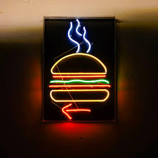 #red aesthetic #red blog #aesthetic #aesthetic neon #aesthetic red #glow #glow aesthetic #red #selfie #me. Hd Wallpaper Turned On Burger Neon Sign Illuminated Night Black Background Wallpaper Flare