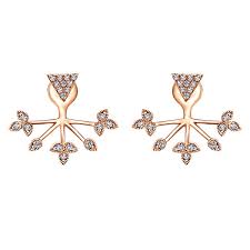 Item added to home try on. 14k Rose Gold Leaf Peek A Boo Diamond Stud Earrings