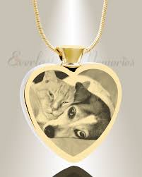 Wearing a delicate necklace or pendant with your pet's ashes in it can provide you immense comfort. Heart Gold Plated Photo Engraved Cremation Pet Jewelry For Ashes