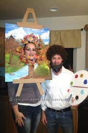 Last Minute Halloween Couple Costume Bob Ross And His Happy Little Tree This Website Is The Pinte Tree Halloween Costume Homemade Costumes Clever Halloween