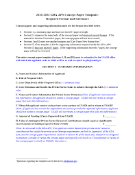 If templates or formats are not provided, the following can serve as a useful concept paper outcomes that, collectively, will help the applicant measure progress toward accomplishing the project goal(s). 2020 2022 Gda Aps Concept Paper Template Global Development Alliance U S Agency For International Development