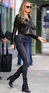 Leather Jacket Casual Outfit With Jeans And Ankle Boots Jacket Outfit Women Rock Chic Outfits Leather Jackets Women