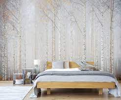Birch Tree Forest Wallpaper Self Adhesive Peel And Stick Etsy Forest Wallpaper Birch Tree Wallpaper Gold Geometric Wallpaper
