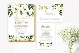 White Green Gold Wedding Invitation Set Printable Floral Wedding Invitation Gold Wedding Invitation Sets Green Wedding Invitations Floral Wedding Invitations