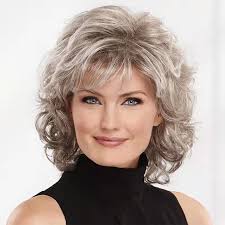 Amazon.com : Aisaide Short Sliver Pixie Cut Wig Gray Curly Wig with Bangs  for White Women Layered Mixed Grey Curly Bob Synthetic Hair Fluffy Wig  Natural Looking Daily Party Wig Salt and
