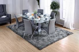 Modern formal dining room sets are typically sleek with bold lines and minimal decorative details. Cm8372t Gy 8370gy 7pc 7 Pc Orren Ellis Arae Glenview Gray Finish Wood Chrome Trim Base Beveled Glass Top Dining Table Set Glass Dining Room Table Dining Table Glass Dining Table