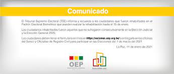 Datos preliminares de padrón biométrico los mismos que provienen del sistema nacional de monitoreo de la corte nacional electoral, basado en el reporte de los inspectores. Tse Bolivia Ø¹Ù„Ù‰ ØªÙˆÙŠØªØ± El Tribunal Supremo Electoral Informa Y Recuerda A Los Ciudadanos Que Fueron Inhabilitados En El Padron Electoral Biometrico Que Pueden Realizar La Rehabilitacion Hasta El 15 De Enero