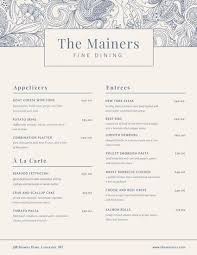 Black And Blue Drink Menu Cream And Blue Ornate Pattern Fancy Menu Restaurant Menu Design Fine Dining Menu Menu Design Template