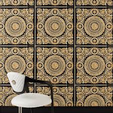 Black and gold sunburst art deco pattern wallpaper. Versace Iv Heritage Panel Metallic Wallpaper 37055 3 Black Gold Living Room 4051315416549 Ebay