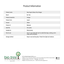 Founder yee yeaw khim was inspired to start bio tree biotechnology sdn bhd after his wife lost a battle against lung cancer in 2009 after 4 years and 9 months. Bio Tree Organic Brown Rice Vinegar 350ml Twin Pack Shopee Malaysia