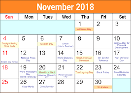 Calendar November 2018 With Holidays November Calendar Holiday Calendar Calendar