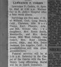 Lawrence P Corbin obituary 1967