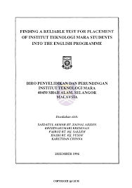 Jun 25, 2021 · agensi pengangkutan awam darat (apad) merancang, mengatur dan menguatkuasakan semua perkara yang berkaitan dengan pengangkutan awam darat di semenanjung malaysia. Pdf Finding A Reliable Test For Placement Of Institut Teknologi Mara Students Into The English Programme Saidatul Akmar Zainal Abidin Krishnakumari Krishnan Karuthan Chinna Academia Edu