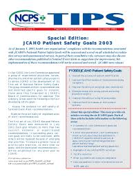 Topics In Patient Safety 2003 Initial Joint Commission