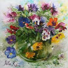 Colourful Pansies Bouquet In A Vase Original Flowers Oil Flower Prints Art Beautiful Paintings Of Flowers Flower Painting