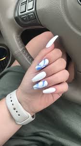 Mix bright blue and white for your long nails. White And Blue Marble Coffin Nails Unas Marmoleado Manicura De Unas Unas Postizas De Gel