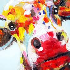 Colorful Cow Embellished Canvas Wall