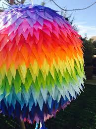 Pinata Basteln Grosse Kugel Aus Karton Garten Bunte Servietten Seil In 2020 Pinata Basteln Piniata Basteln Diy Pinata