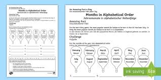 Repetition is not allowed and the list must contain the letter. Months In Alphabetical Order Worksheet Worksheet English German