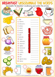 Breakfast Esl Printable Unravel The Words Worksheet Eat And Drink Cake Eat And Drink In 2020 English Lessons For Kids Worksheets For Kids Kids Worksheets Printables
