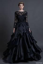This romantic lace wedding dress with cap sleeves. Sareh Nouri Bridal Spring 2016 Wedding Dresses Wedding Inspirasi Black Wedding Gowns Gothic Wedding Dress Black Wedding Dresses