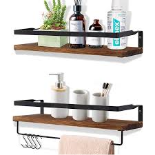 Whether you are looking for wood bathroom shelves that can mix and match colors, materials, styles, or want bathroom shelves with a unique. Wooden Floating Shelves Wall Mounted Set Of 2 Rustic Wood Wall Storage Shelves Bathroom Shelf Decorative Storage Shelves With Rails Towel Holder For Bedroom Living Room Walmart Com Walmart Com