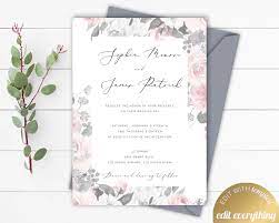 Blush Floral Wedding Invitation Templates Gray Wedding Invitations Garden Wedding Invite Grey Blush Floral Wedding Invite Pink Invitation In 2021 Floral Wedding Invitations Wedding Invitation Templates Grey Wedding Invitations