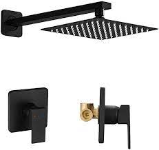 Heable Matte Black Shower Faucet Set Single Function Shower Trim Kit With Rough In Valve Square Rain Sho In 2021 Shower Faucet Sets Black Shower Faucet Shower Faucet