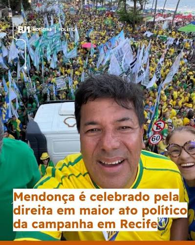 Mendonça Filho participou, neste 7 de Setembro, de um ato político na Avenida Boa Viagem, no Recife, ao lado de candidatos a deputado e apoiadores da direita. Em discurso, afirmou que pretende